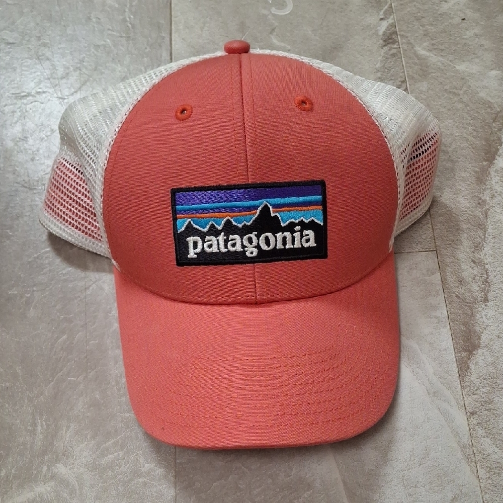 Patagonia Coral Pink and White Mesh Trucker Hat